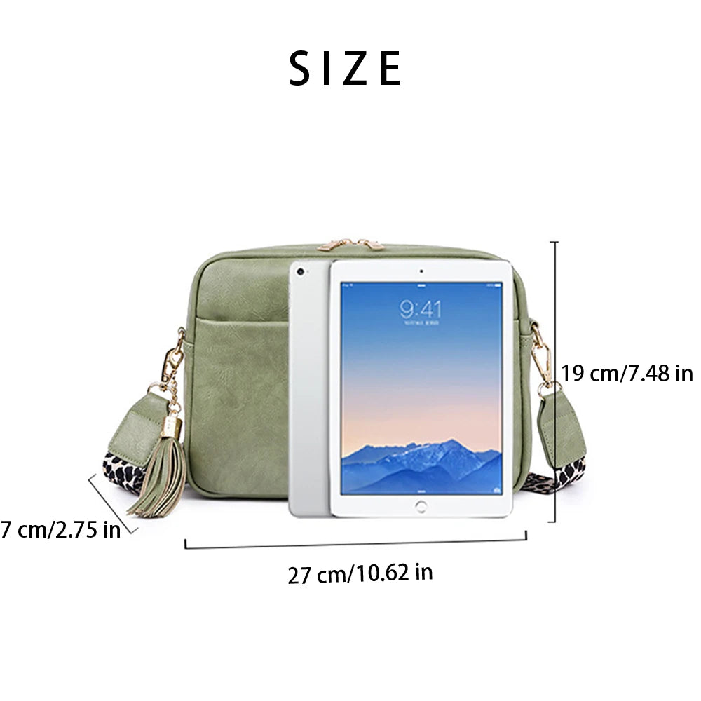 SYZM Square Women Crossbody Bags Leopard Print Wide Strap Crossbody Bag  Ladies Bag with Tassels Women PU  Leather Shoulder Bags