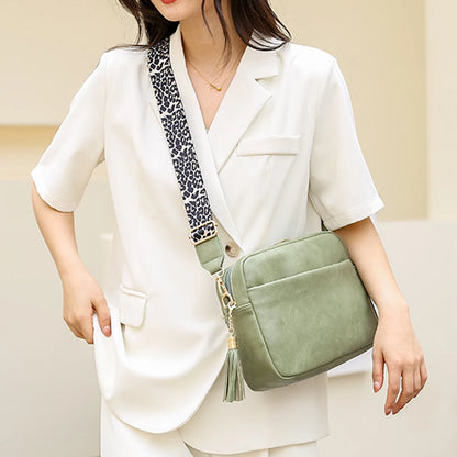 SYZM Square Women Crossbody Bags Leopard Print Wide Strap Crossbody Bag  Ladies Bag with Tassels Women PU  Leather Shoulder Bags