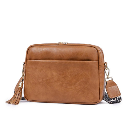 SYZM Square Women Crossbody Bags Leopard Print Wide Strap Crossbody Bag  Ladies Bag with Tassels Women PU  Leather Shoulder Bags