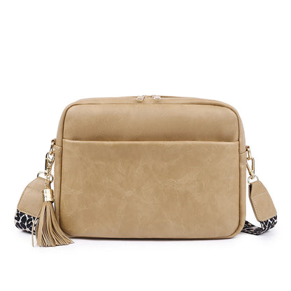 SYZM Square Women Crossbody Bags Leopard Print Wide Strap Crossbody Bag  Ladies Bag with Tassels Women PU  Leather Shoulder Bags