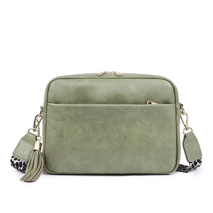 SYZM Square Women Crossbody Bags Leopard Print Wide Strap Crossbody Bag  Ladies Bag with Tassels Women PU  Leather Shoulder Bags