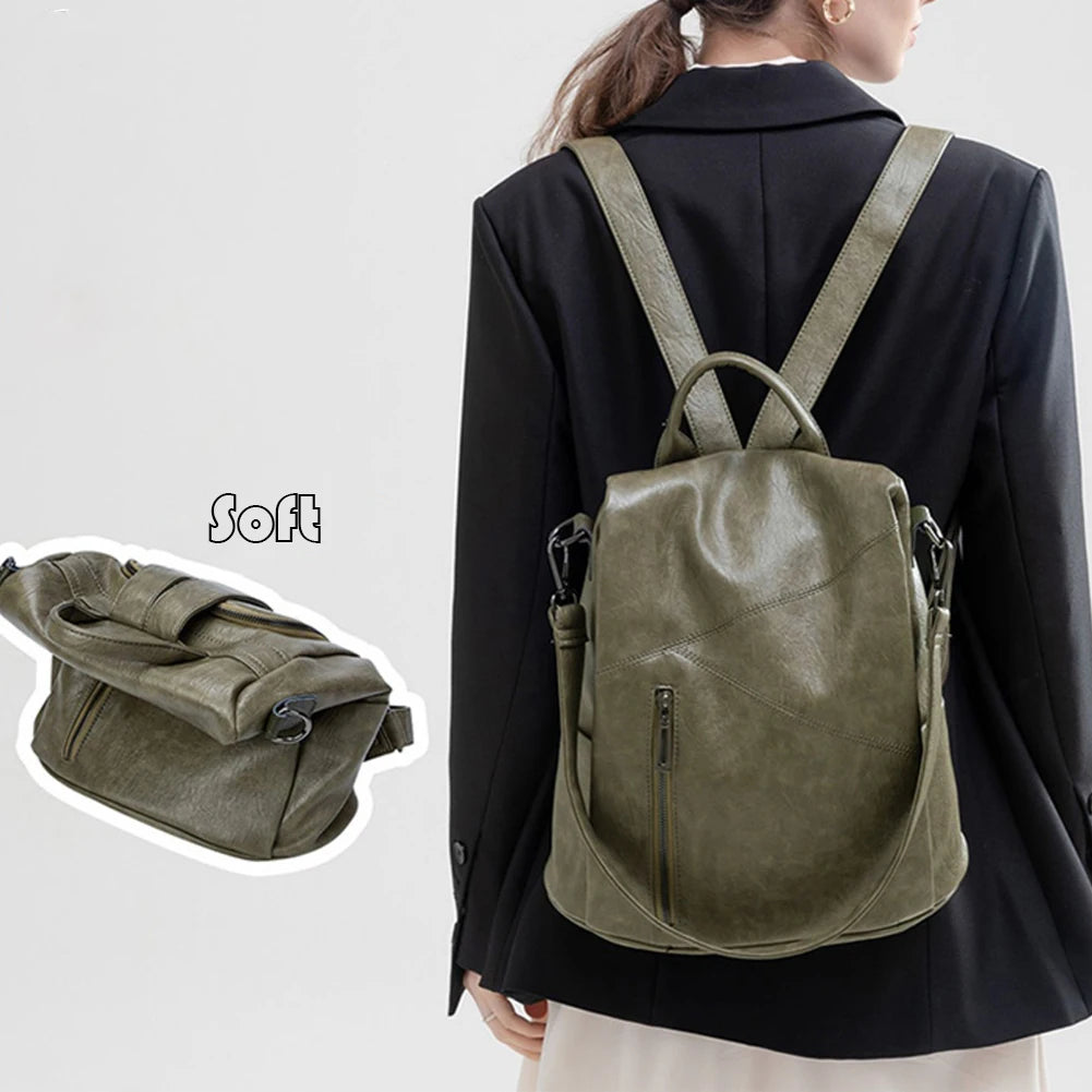 SYZM Women Genuine Leather Backpacks  Anti-theft Backpack  Fashion Multifunctional Backpack Waterproof Large Capacity Schoolbag
