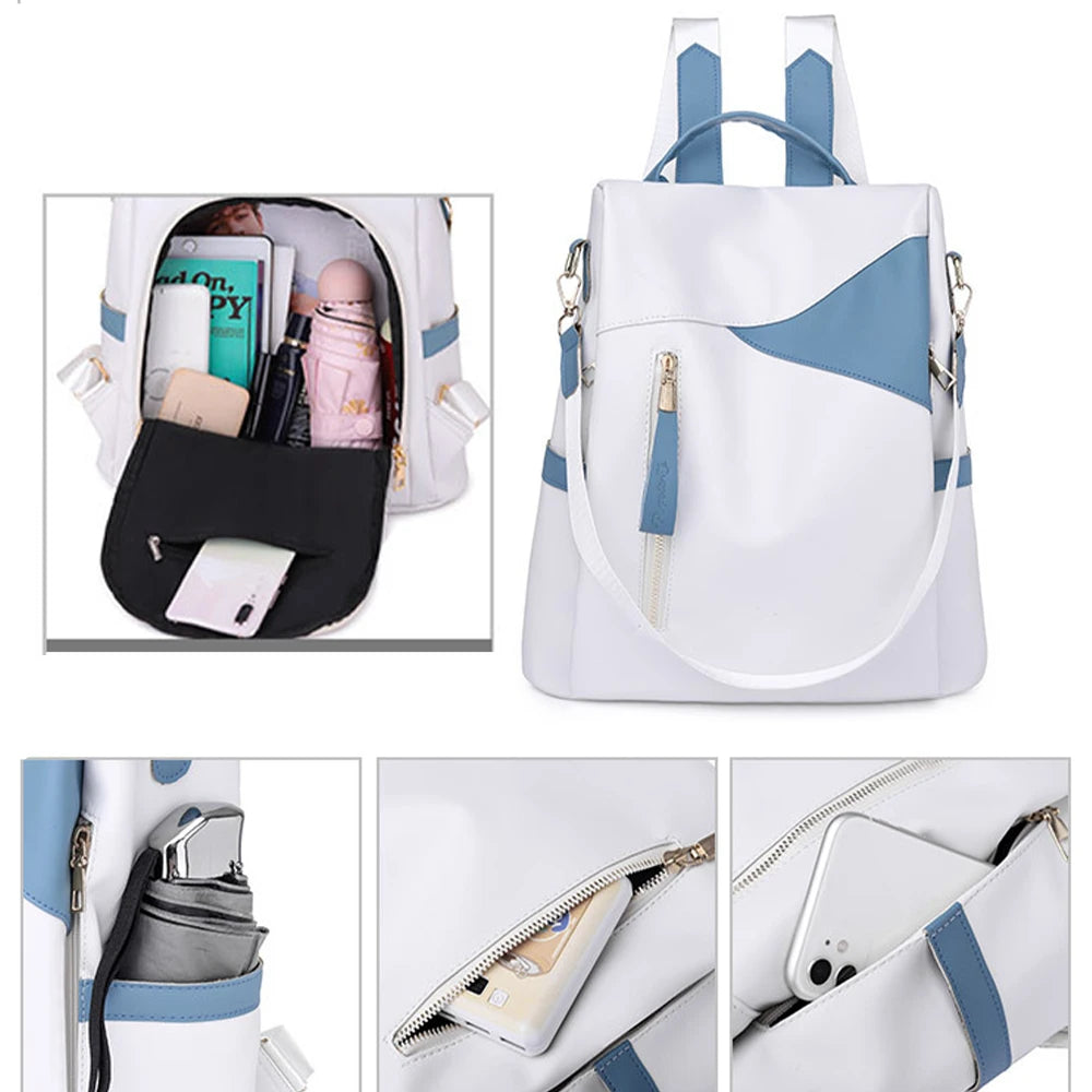 SYZM Women Large Capacity Backpack High Quality Leather Female Anti-theft Bag s School Bags Travel Backpack Ladies PU Rucksack