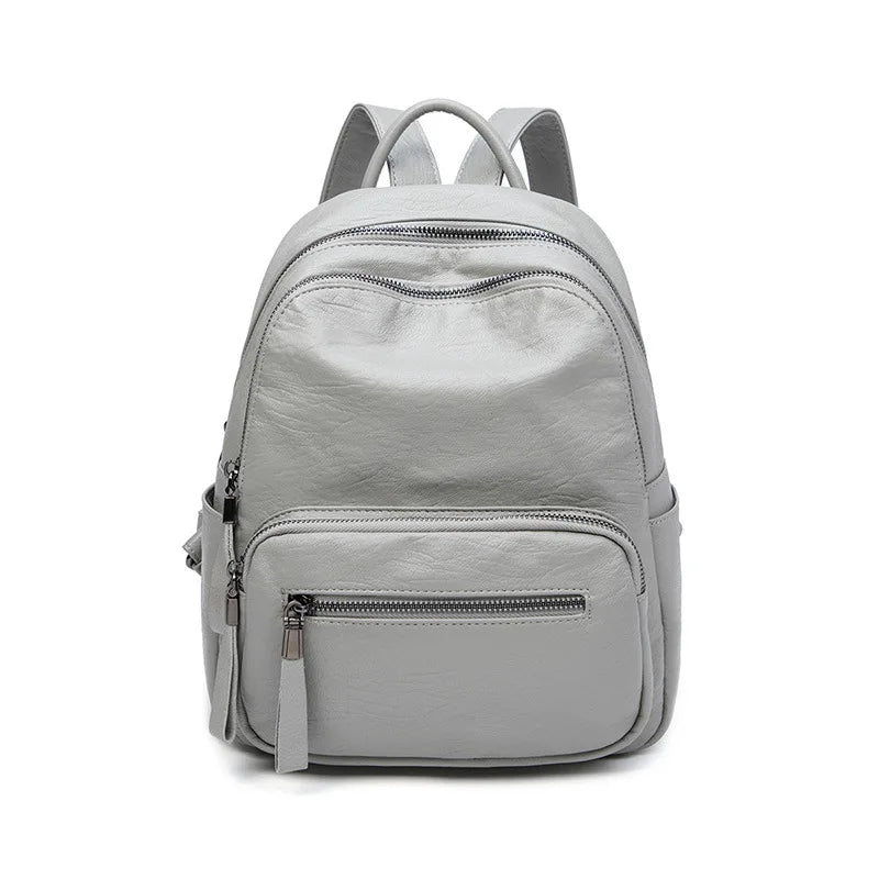SYZM Women Large Leather Capacity Backpack Female New Multifunction Fashion Soft Leather Backpack Waterproof Schoolbag