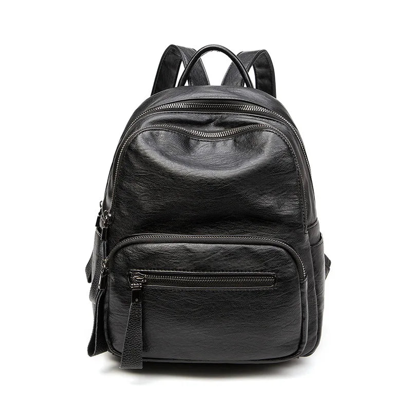 SYZM Women Large Leather Capacity Backpack Female New Multifunction Fashion Soft Leather Backpack Waterproof Schoolbag