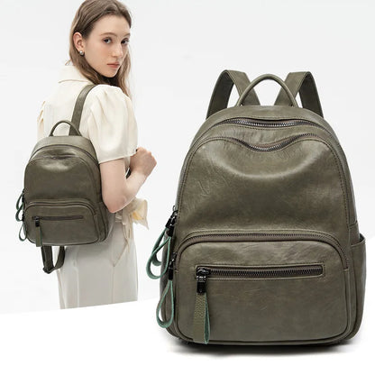 SYZM Women Large Leather Capacity Backpack Female New Multifunction Fashion Soft Leather Backpack Waterproof Schoolbag