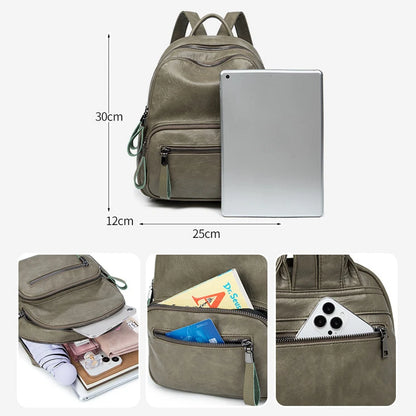 SYZM Women Large Leather Capacity Backpack Female New Multifunction Fashion Soft Leather Backpack Waterproof Schoolbag