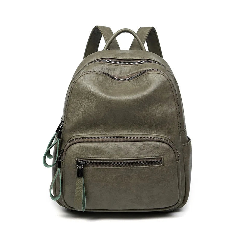 SYZM Women Large Leather Capacity Backpack Female New Multifunction Fashion Soft Leather Backpack Waterproof Schoolbag