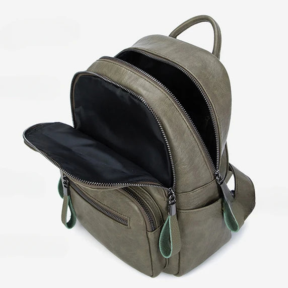 SYZM Women Large Leather Capacity Backpack Female New Multifunction Fashion Soft Leather Backpack Waterproof Schoolbag