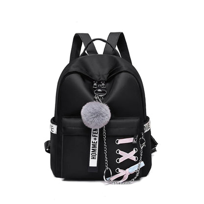 SYZM Women Waterproof Oxford Backpack Elegant Cross Strap Backpack Cute Girl Schoolbag with Plush Ball College Student Bags