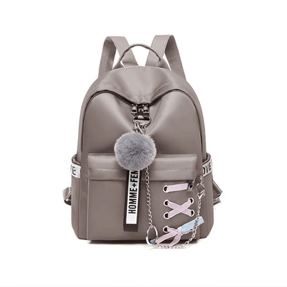 SYZM Women Waterproof Oxford Backpack Elegant Cross Strap Backpack Cute Girl Schoolbag with Plush Ball College Student Bags