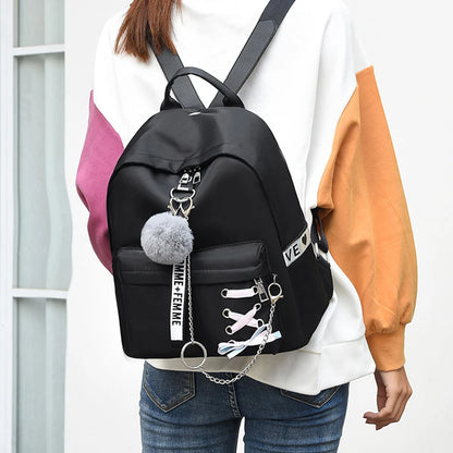 SYZM Women Waterproof Oxford Backpack Elegant Cross Strap Backpack Cute Girl Schoolbag with Plush Ball College Student Bags