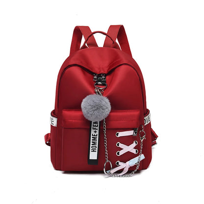 SYZM Women Waterproof Oxford Backpack Elegant Cross Strap Backpack Cute Girl Schoolbag with Plush Ball College Student Bags