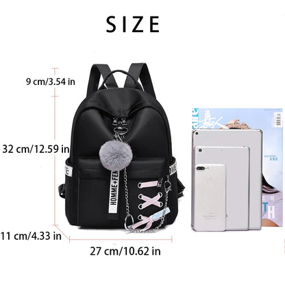 SYZM Women Waterproof Oxford Backpack Elegant Cross Strap Backpack Cute Girl Schoolbag with Plush Ball College Student Bags