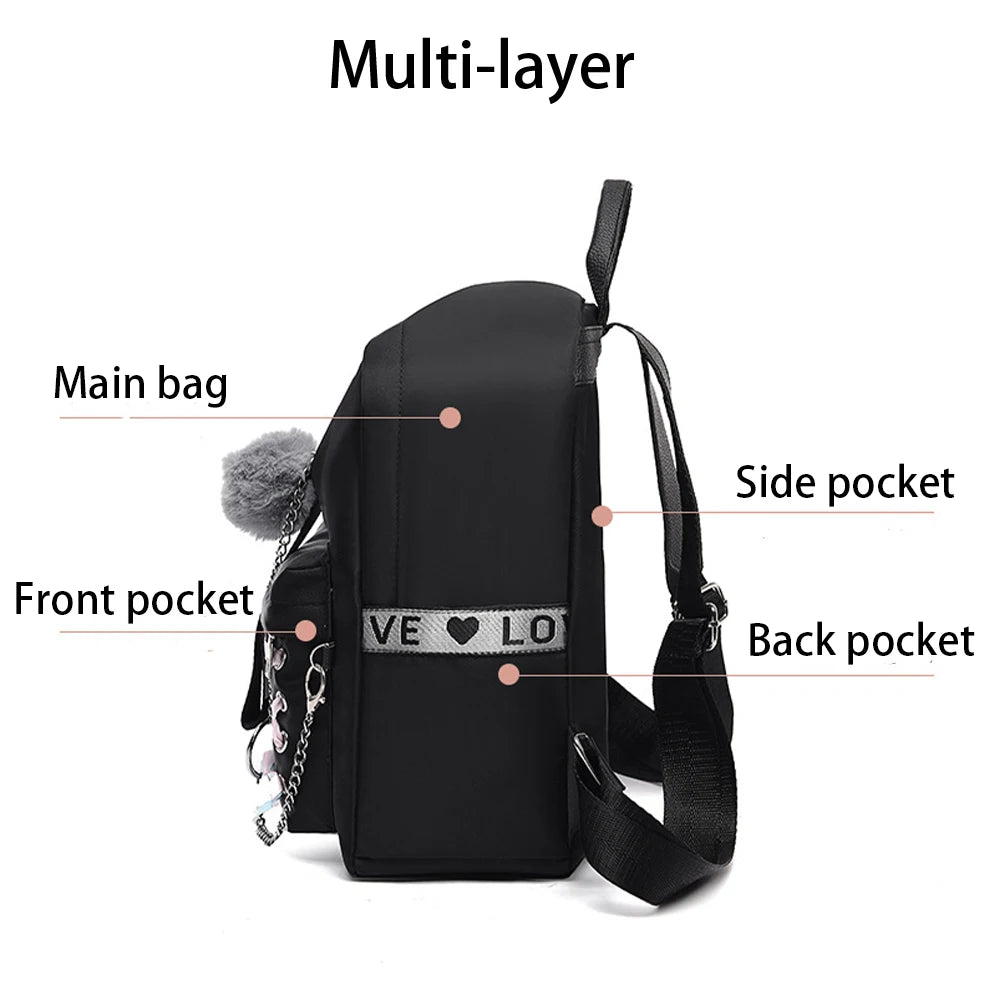 SYZM Women Waterproof Oxford Backpack Elegant Cross Strap Backpack Cute Girl Schoolbag with Plush Ball College Student Bags