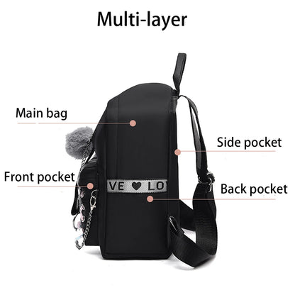 SYZM Women Waterproof Oxford Backpack Elegant Cross Strap Backpack Cute Girl Schoolbag with Plush Ball College Student Bags