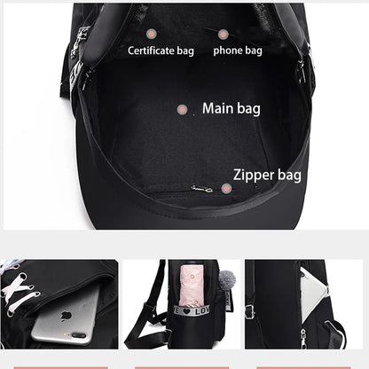 SYZM Women Waterproof Oxford Backpack Elegant Cross Strap Backpack Cute Girl Schoolbag with Plush Ball College Student Bags