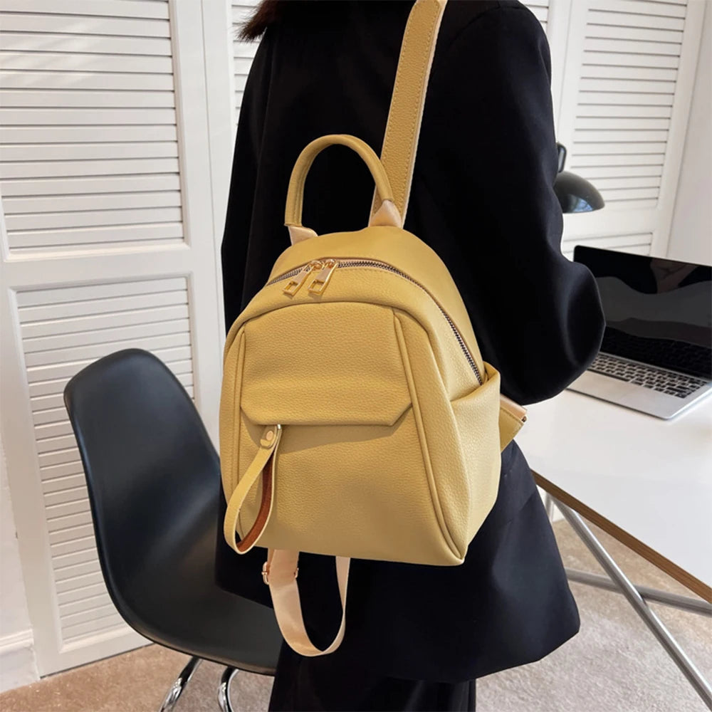 SYZM Women's Leather Backpack Soft PU Leather Backpack Simple Small Lady Shoulders Bag  Fashion Mini Bag For Girls School Bags