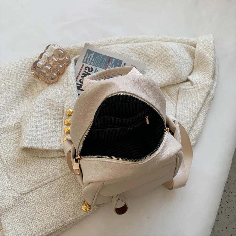 SYZM Women's Leather Backpack Soft PU Leather Backpack Simple Small Lady Shoulders Bag  Fashion Mini Bag For Girls School Bags