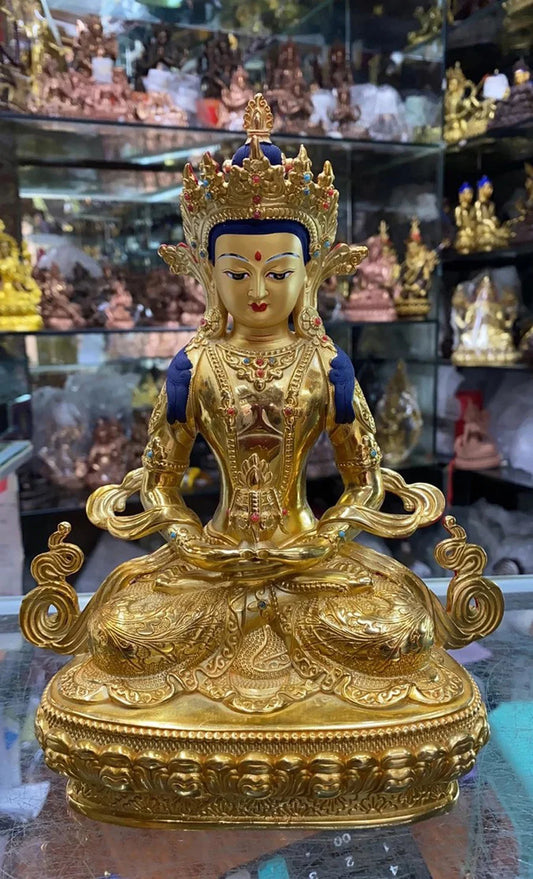 Tibet Nepal Buddhism high grade gilding brass Amitayus tathagata RULAI Buddha statue home temple bless safe health good luck