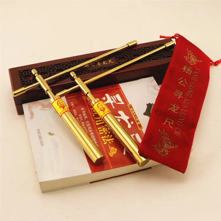 A PAIR # Geomantic master tool Asia efficacious Eight Diagrams FENG SHUI Compass magnetic divine dragon dowsing Rod + BOOK