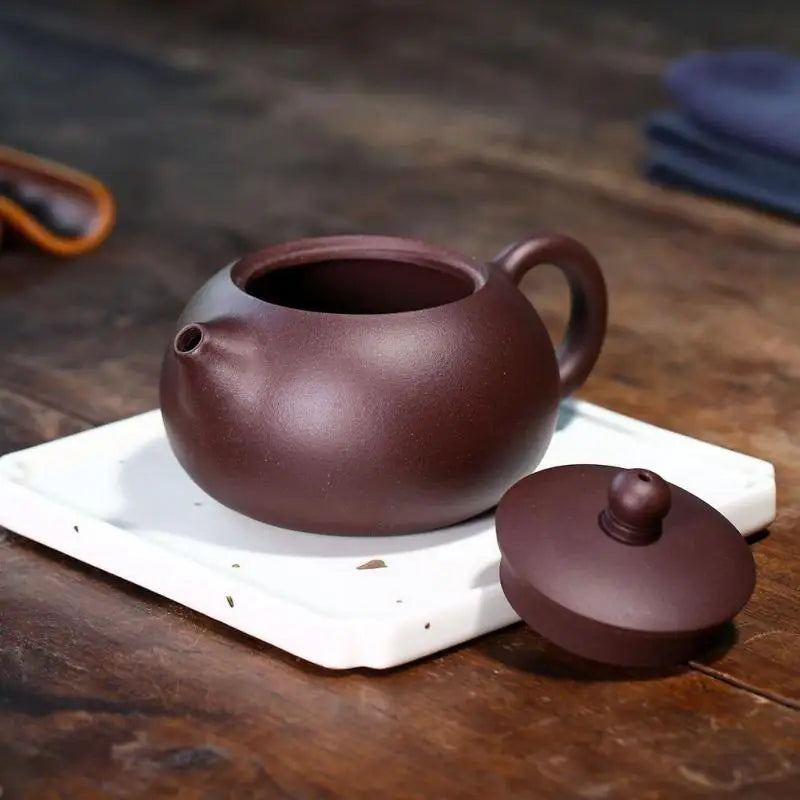 Yixing Purple Sand Pot, Raw Ore Mud Card Cover, Ball Hole, Inverted Xishi, Zisha, Handmade, Kung-Fu Teaware, 300ml