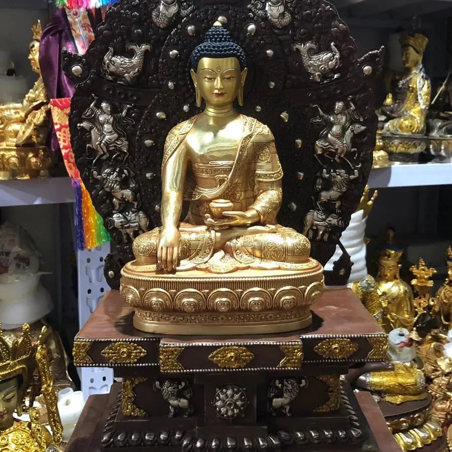 Wholesale Buddhist supplies 55CM large brass Buddha statue setting platform 30cm high grade gilding Shakyamuni Buddha statue