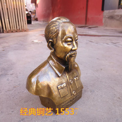 Collection --Vietnam art Chairman of the Workers' Party of Vietnam Retro Ho Chi Minh portrait FENG SHUI BRASS statue