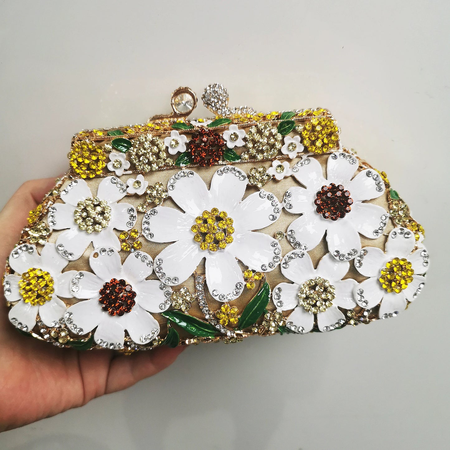 Woman Flower Hollow Out Diamond Dinner Handbag Crystal Wedding Bridal Gala Elegant Evening Bag Cocktail Floral Stone Party Purse