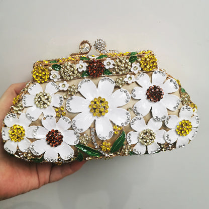 Woman Flower Hollow Out Diamond Dinner Handbag Crystal Wedding Bridal Gala Elegant Evening Bag Cocktail Floral Stone Party Purse