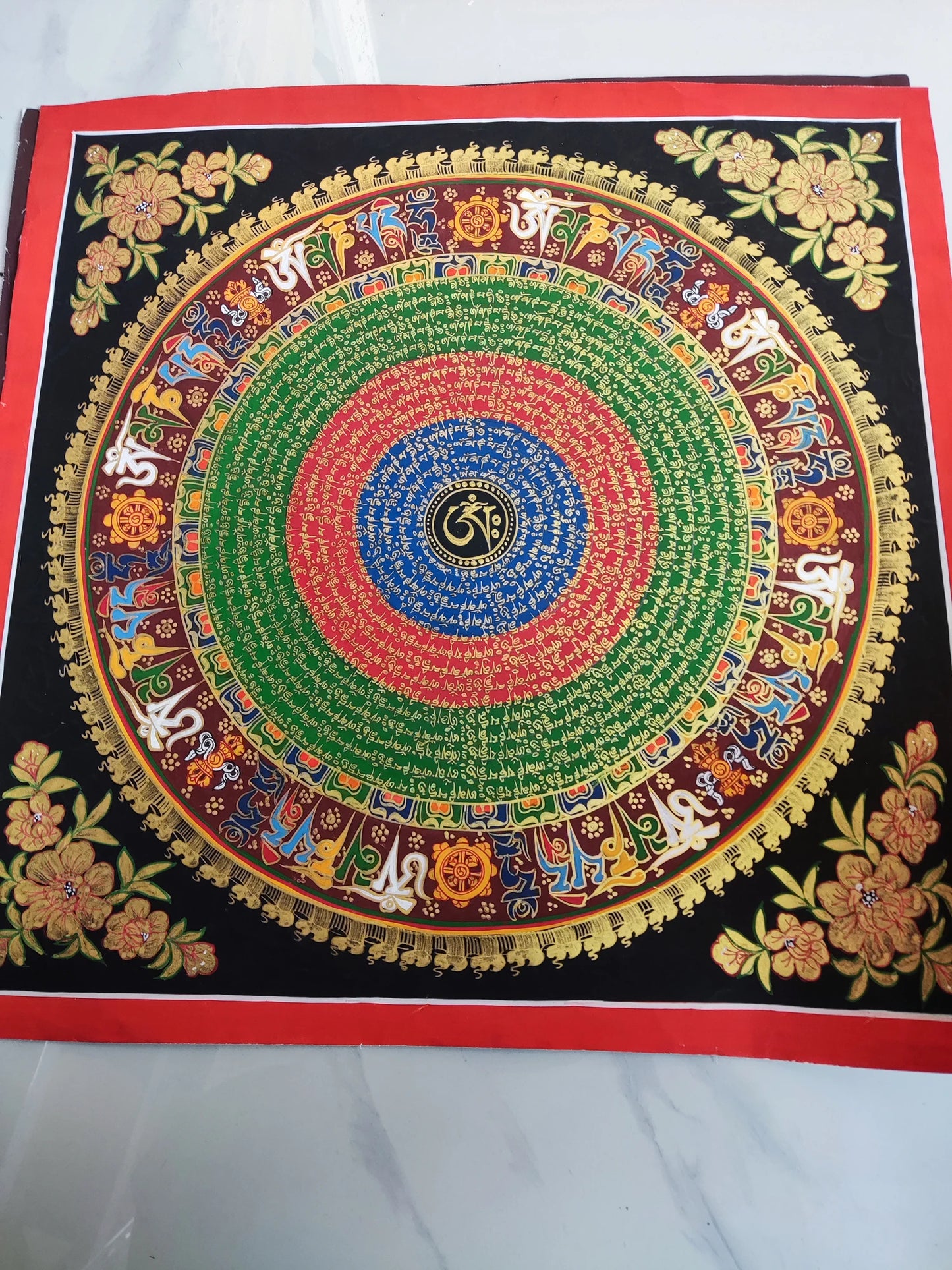 100% Hand painted Eight auspicious scripture mandala Thangka Thang-ga Buddhist family Hall altar wall Decorative painting art A1