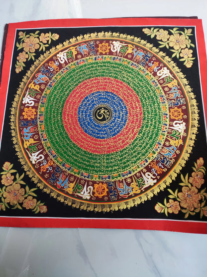 100% Hand painted Eight auspicious scripture mandala Thangka Thang-ga Buddhist family Hall altar wall Decorative painting art A1