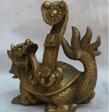 lucky Chinese Pure Brass handwork Fengshui Dragon Turtle RU YI Statue