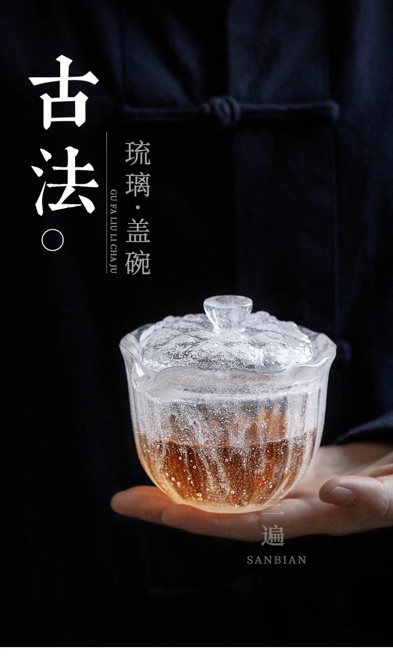 Gaiwan Large Single Glass Ice Lotus Thickened Kung Fu Tea Brewing Bowl Frozen Tea Set
