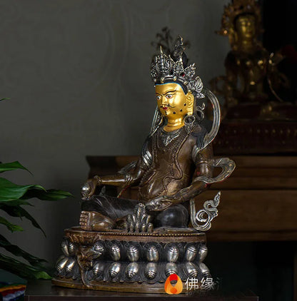 18 inch LARGE # HOME lobby Protection Talisman Huge silver-plated gilt Buddhism Yellow Jambhala God of money buddha statue