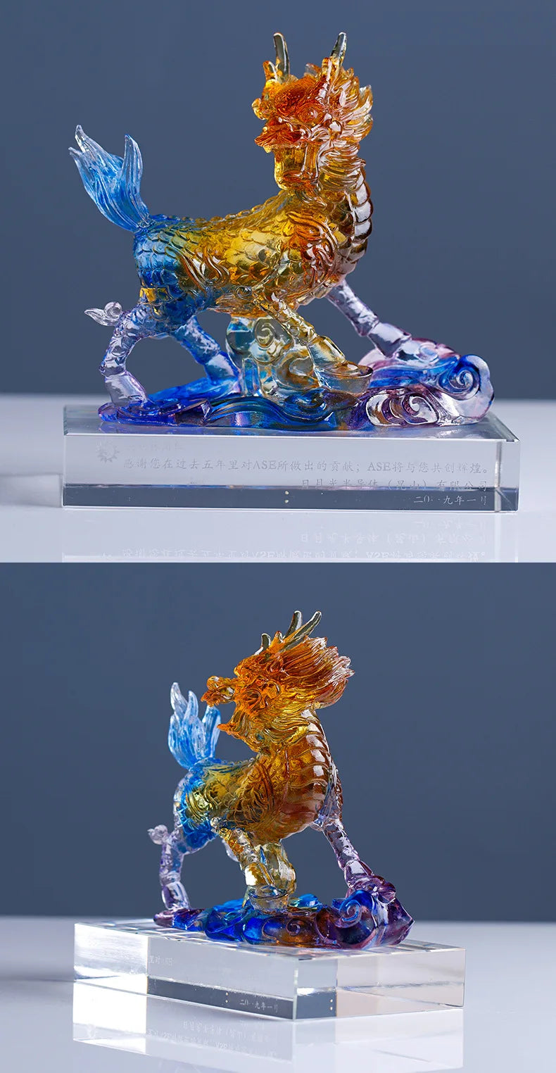 Coloured Glazed unicorn ornaments to pray for blessings and blessings kirin Chinese dragon kylin