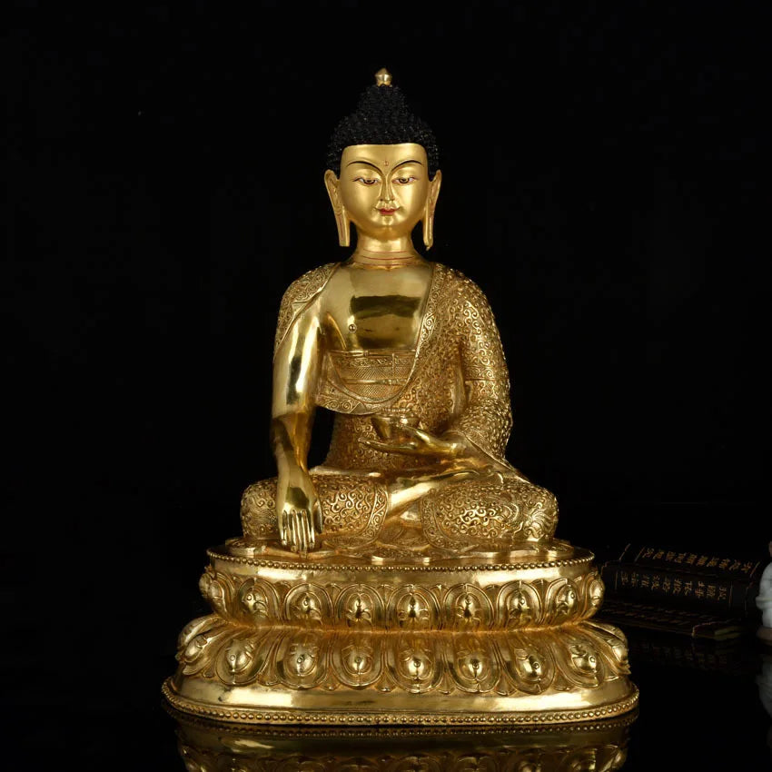 45CM LARGE # Buddhist Buddhism HOME family efficacious Safety Protection Tibetan Gold-plated Sakyamuni brass Buddha statue