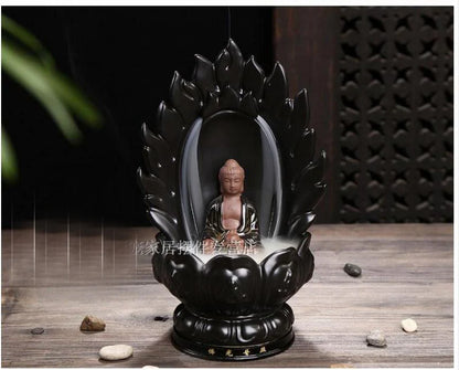 BEST business  present # HOME Buddha porcelain pottery Sakyamuni Buddhist censer Incense Burner Lotus statue