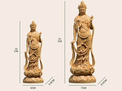 Buddha Statue With Light Back Wood Carving Solid Feng Shui Home Decor Crafts