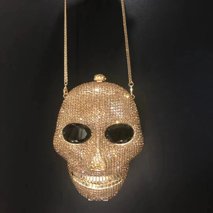 Woman Gold Diamond Skull Shape Party Bag Crystal Birthday Dinner Cocktail Prom Clutch Purse Ladies Wedding Bridal Stone Handbag