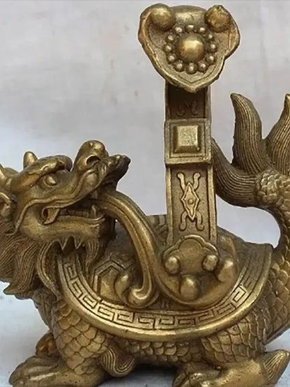 lucky Chinese Pure Brass handwork Fengshui Dragon Turtle RU YI Statue