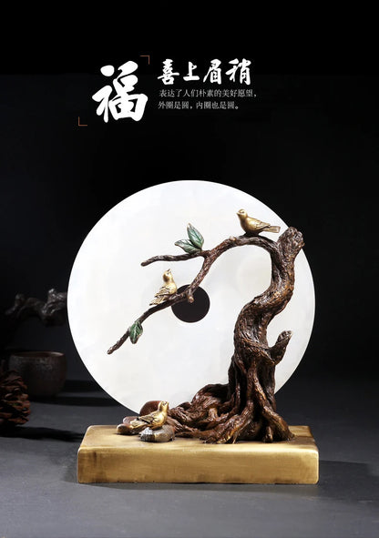 Unique GIFT #  home Business best Decoration 3D Tree Auspicious bird ART BRASS JADE statue sculpture # 23 CM