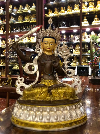 30cm large Wholesale Buddhist Item 5A gilding copper Manjusri Sakyamuni Buddha statue HOME family protection worship Buddha