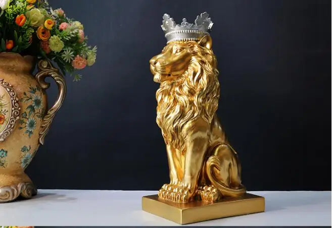 34CM large -HOME OFFICE Porch lobby TOP COOL decor efficacious Mascot thriving business gold Lion KING FENG SHUI ART statue