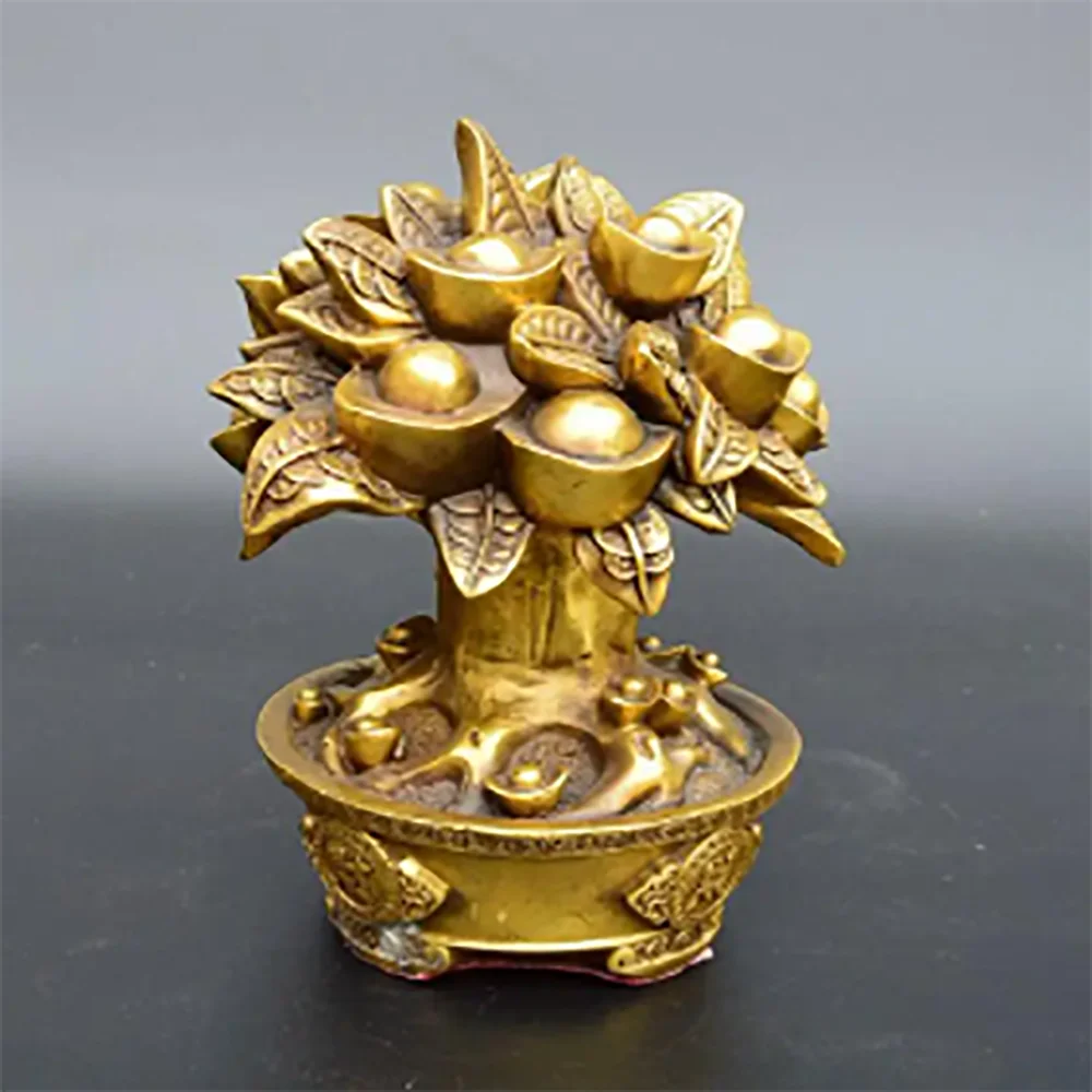 Copper Statue Antique pure brass yuanbaoshu ornaments home ornaments opening relocation gifts decorative crafts