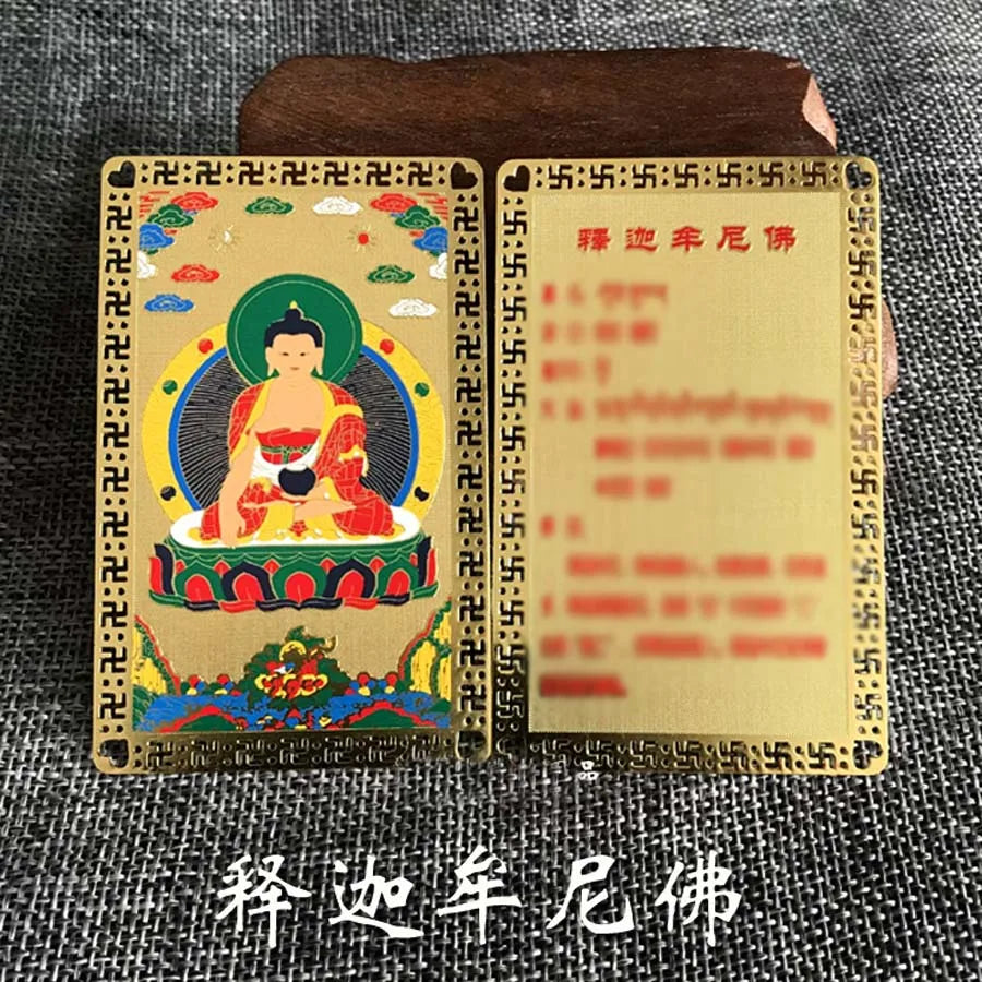 Geomantic omen master tool Buddhism Bring good luck safety Sakyamuni Amitabha buddha Golden Card Amulet multipurpose talisman