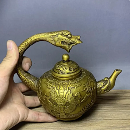 Pure copper dragon head pot Kung Fu tea set fortune attracting double dragon fortune absorbing teapot ornaments