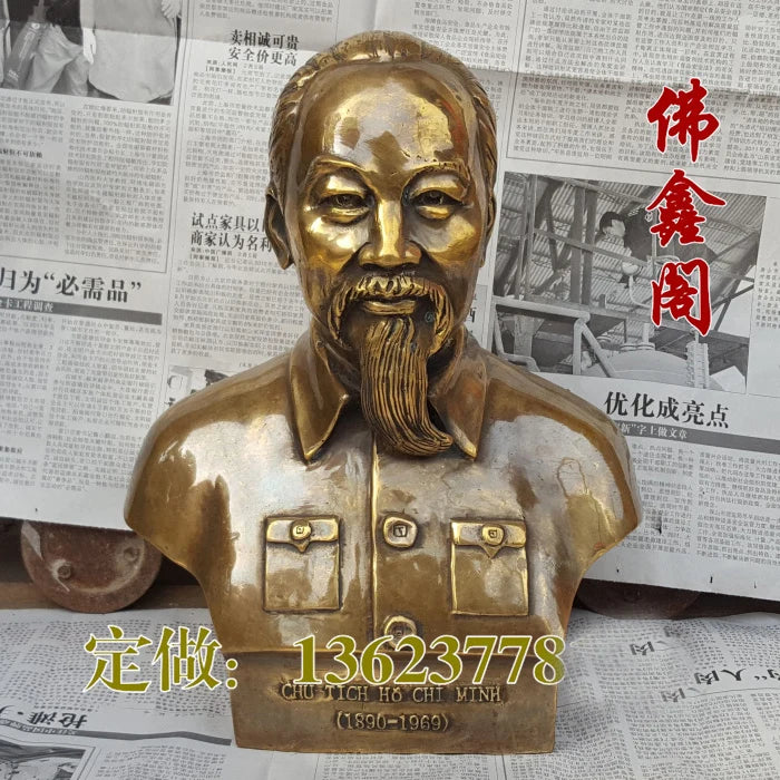 Collection --Vietnam art Chairman of the Workers' Party of Vietnam Retro Ho Chi Minh portrait FENG SHUI BRASS statue