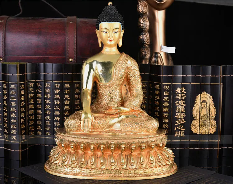 GOOD --33cm LARGE # Buddhist Buddhism efficacious Safety Protection Tibet Nepal Gold-plated Sakyamuni brass Buddha statue- A02