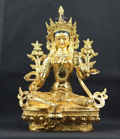 33CM LARGE  Buddhism TOP GOOD Buddha figure HOME BLESS Talisman Protection- gilding Tibetan Green Tara Buddha BRASS statue